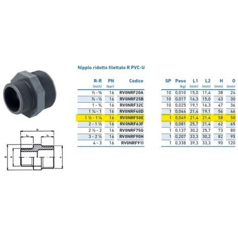 Nipplo ridotto filettato R PVC-U 1"1/2 x 1"1/4 INPFNR250E00 - -  IRRITEC - -