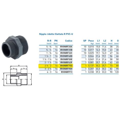 Nipplo ridotto filettato R PVC-U 2"1/2 x 2" INPFNR275G00 - - IRRITEC - -