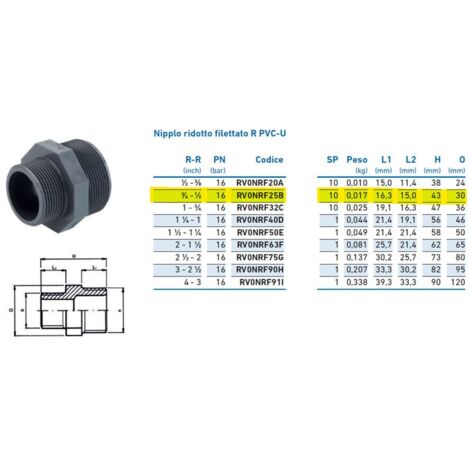 Nipplo ridotto filettato R PVC-U 3/4" x 1/2" INPFNR225B00 - -  IRRITEC - -
