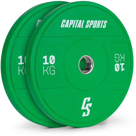 Nipton 2021 disques de poids Bumper Plate 2 x 10 kg Ø 54 mm caoutchouc dur - Vert - Vert