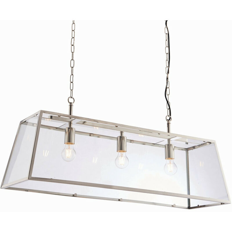 

Hurst - Colgante de placa de níquel brillante y vidrio transparente 3 luces regulables IP20 - E27 - Endon Lighting