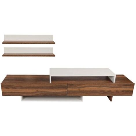 Nirvana Meuble TV  100 % MÉLAMINE  Blanc, Teck