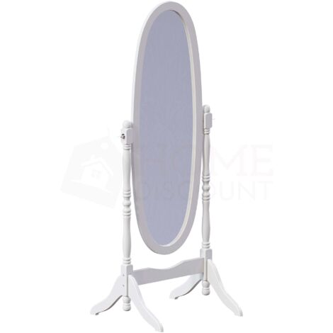 Nishano Ovaler Standspiegel, Freistehend, Hoher Holzspiegel für Schminktisch & Schlafzimmer, Weiß