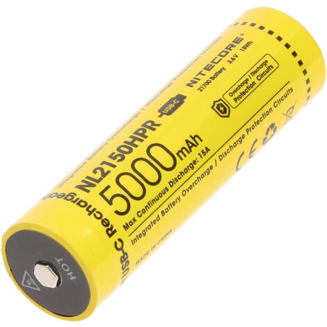 Nitecore Li-Ion Akku Typ 21700 - 5000mAh NL2150HPR mit integrierter USB Ladebuchse, ideal für Hochstrom-Geräte