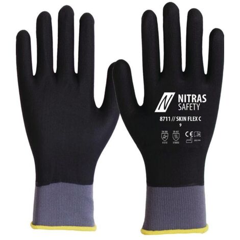 NITRAS 8711-8 Handschuhe SKIN FLEX 3D Größe 8 grau/schwarz EN 388, EN 407 PSA-Ka