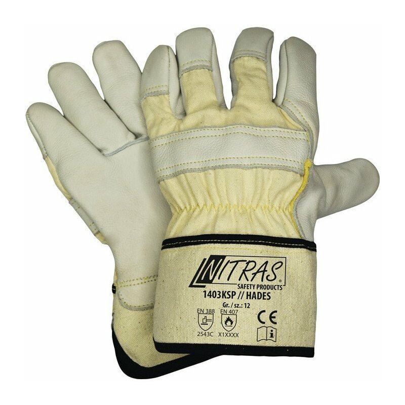 

Guante de corte Hades talla 11 gris EN 388.EN 407 PSA II piel de vacuno integral NITRAS (Por 12)