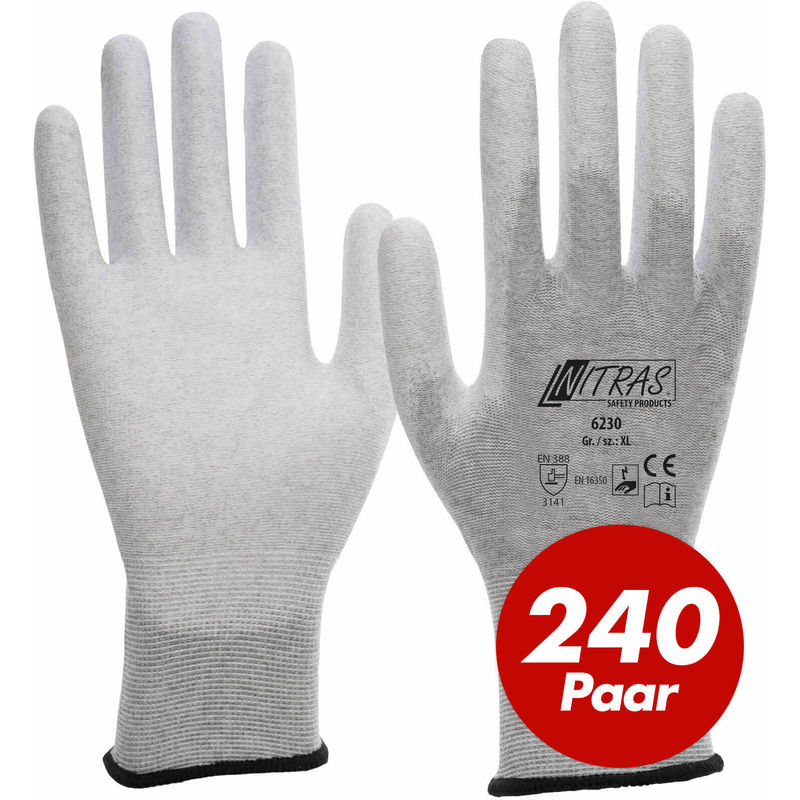 Nitras - 6230 ESD-Handschuhe Schutzhandschuhe antistatisch und Touchscreen-fähig VPE 240 Paar - Größe:6
