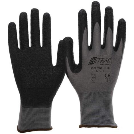 Nitras Nylotex 3520 - Guanti da lavoro in nylon e lattice, 12 paia, taglia 7, colore: Grigio