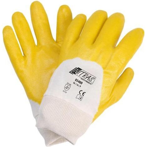 Nitril-Handschuhe gelb Gr.10 EN 388 teilbeschichtet Handrücken offen NITRAS