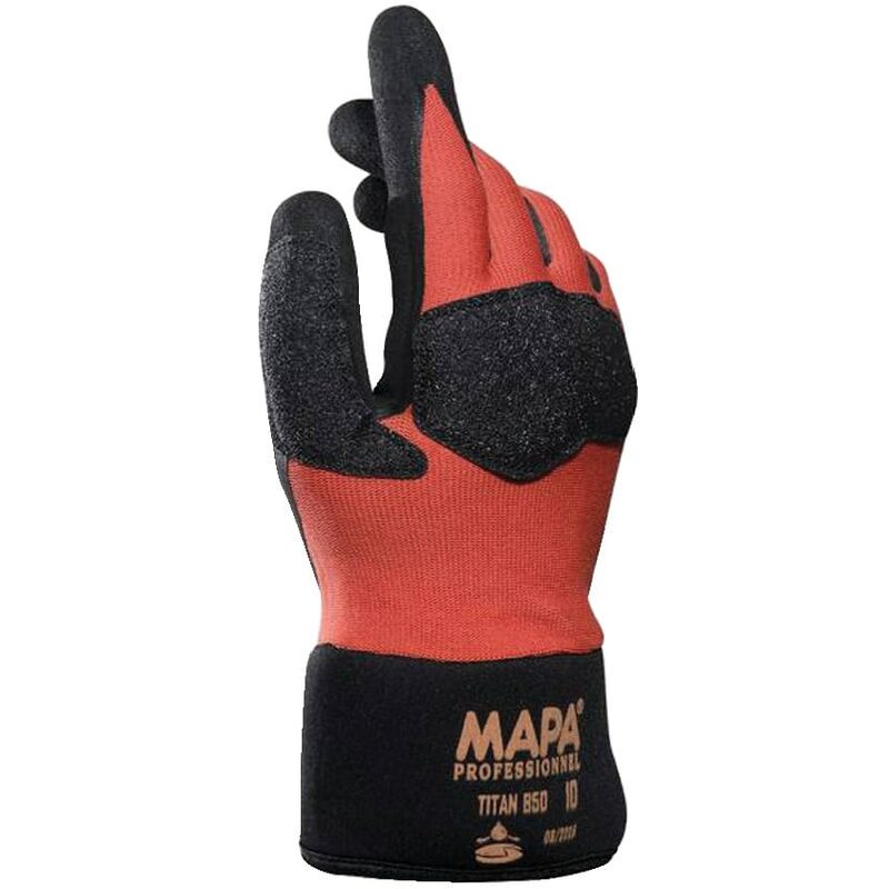 Nitrile Coated Gloves, Shock Absorbing, Black/Orange, Size 8 - Black Black/Orange - Mapa Professional
