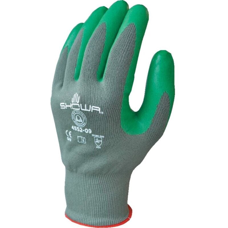 Nitrile Coated Grip Gloves, Green, Size 10 - Showa