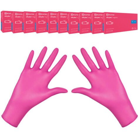 Nitrilhandschuhe, Größe M, rosa, Mercator Nitrylex Magenta, 100 Stück, Karton, 10er-Packung