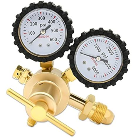 Nitrogen-Regler 0-40bar Eingang CGA580, 6mm Flachsteckverbindung, robuste Handhabung, selbsttätige Druckentlastungsventil