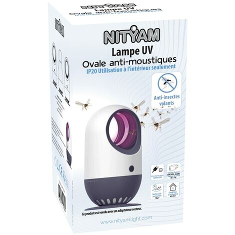 NITYAM Lampada UV ovale, Estrattore di zanzare, Lampada anti-insetti per interni/esterni, Nessun rumore, Nessuna radiazione, Cavo di alimentazione USB bianco