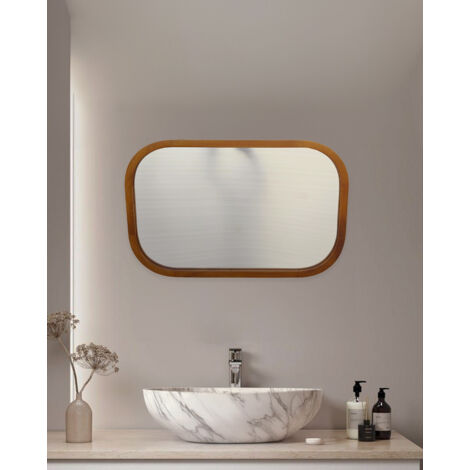 Niva - Miroir rectangulaire en bois massif de manguier pour salle de bain