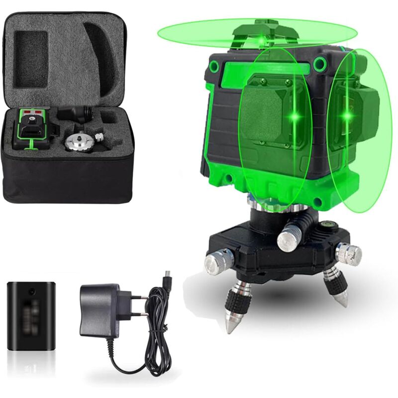 Zoternen - Niveau Laser Vert Professionnel 4D - 16 Lignes Autonivelantes 4x360° - IP54 Étanche - Avec Télécommande, Support Rotatif et Mallette de