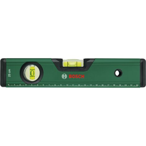 Niveau à bulle Bosch 25 cm (2 niveaux fluorescents, échelle métrique, boîtier en aluminium, pare-chocs soft grip, rainure en V)
