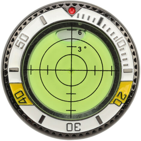 Niveau à bulle de golf, avec des graduations rappelant la lunette d'une montre Mark.