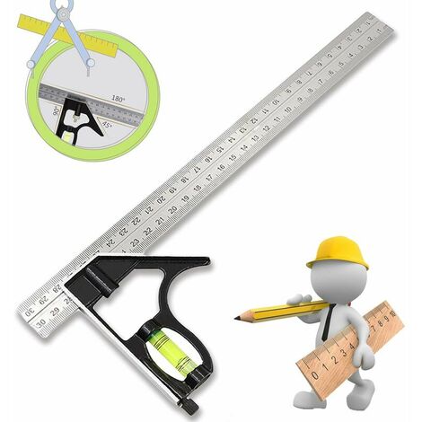 Niveau à bulle  Équerre Combinée Combination Square Règle D'angle De Combinaison Réglable Carré D'angle Inoxydable Avec Niveau Bulle - Outil De Mesure Professionnel, Pour Ingénieur Carpenter