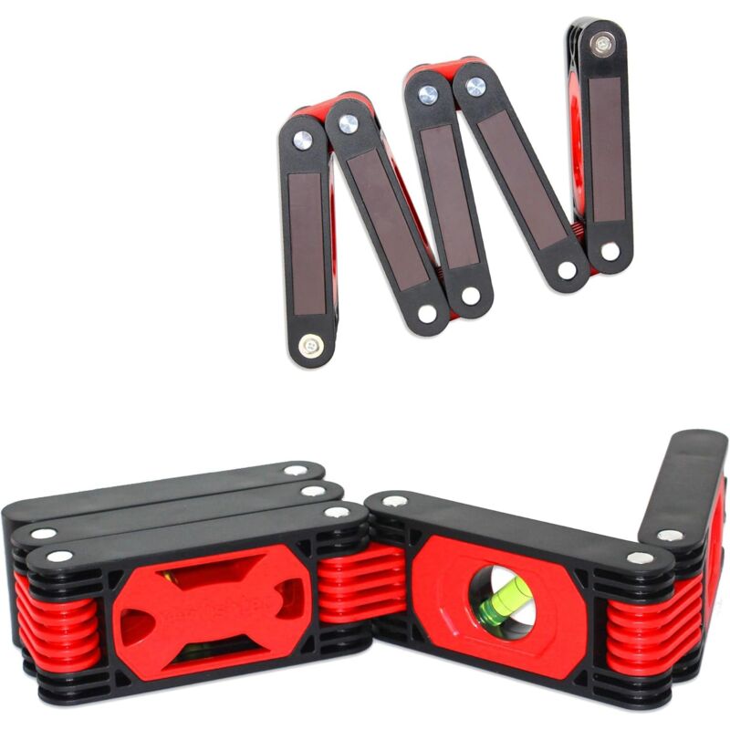 Niveau à Bulle Flexible 60 cm - 4 Fioles : Horizontale, Verticale, Oblique - 5 Bandes Magnétiques - Système d'accroche - Entièrement Articulé (Idéal