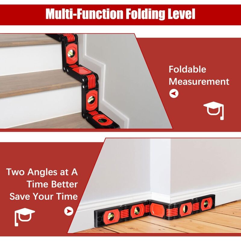 Linghhang - Niveau à bulle pliable, multifonction magnétique, niveau à bulle facile à lire, escalier à bulles, tube d'angle, mesure multi-angle,
