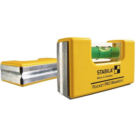 Niveau à bulle STABILA Pocket PRO Magnetic, 7 cm, avec système d'aimants aux terres rares et clip ceinture - 17768