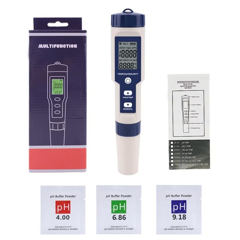 Gotrays - Niveau d'étanchéité d'étalonnage automatique: TP67 haute précision portable multifonctionnel salinité/température/TDS/EC/PH stylo de test