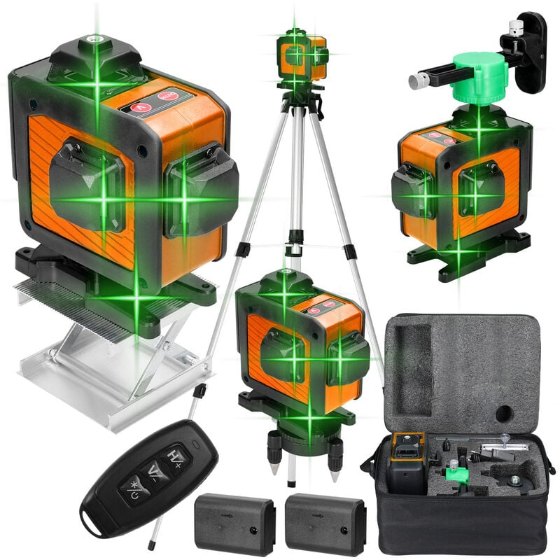 Niveau laser 16 lignes 3 ° Fonction de nivellement automatique Outil de nivellement Ligne d'autocollants muraux omnidirectionnels au sol, avec trépied
