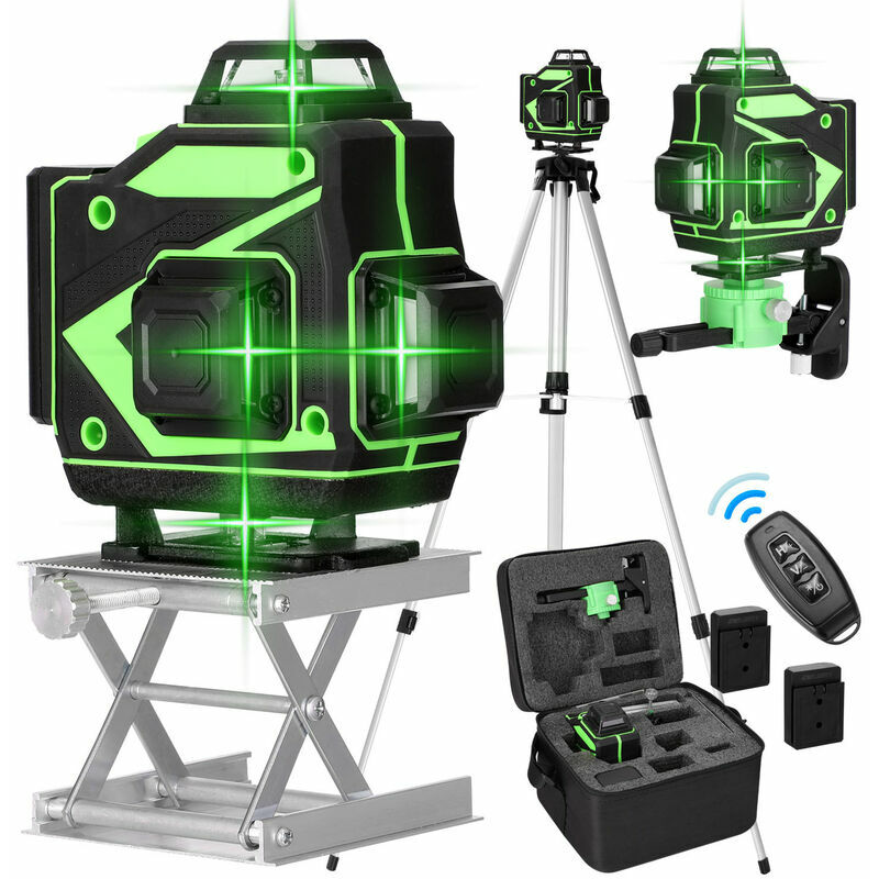 XVX - Niveau laser 16 lignes, 3° Nivellement Automatique, avec support de canne à pêche télescopique de 1,2 m, deux piles