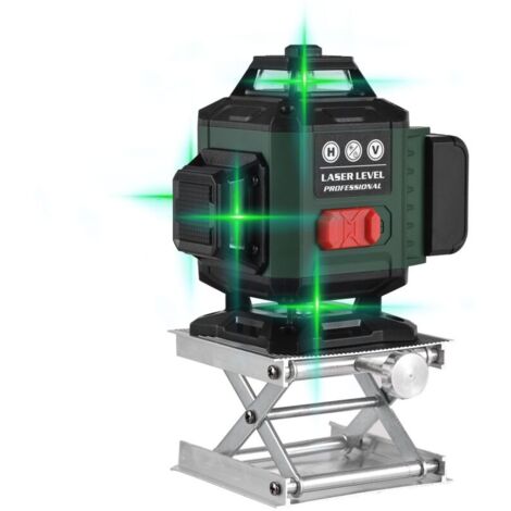 Niveau laser 16 lignes, jeu de niveaux de lumière verte multifonction, nivellement automatique 3°, distance de travail de 20 m, avec télécommande, avec batterie au lithium, vert militaire