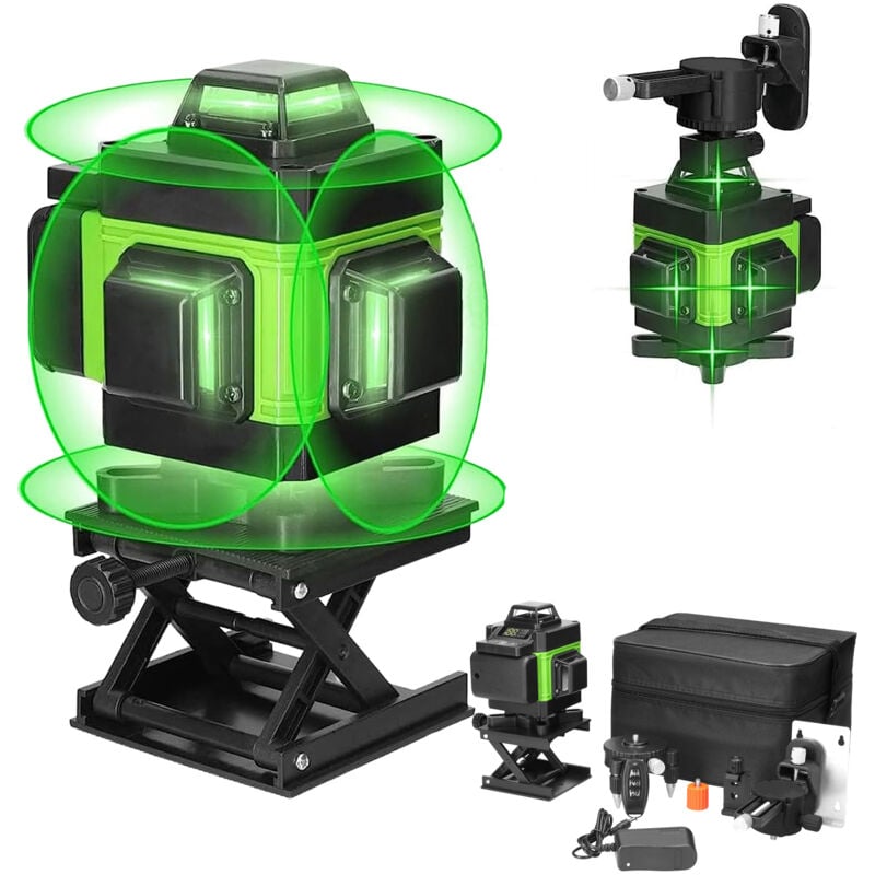 Niveau laser 4D 16 lignes 3 °, machine à nivellement automatique, batterie au lithium rechargeable par usb, outil de nivellement avec lignes