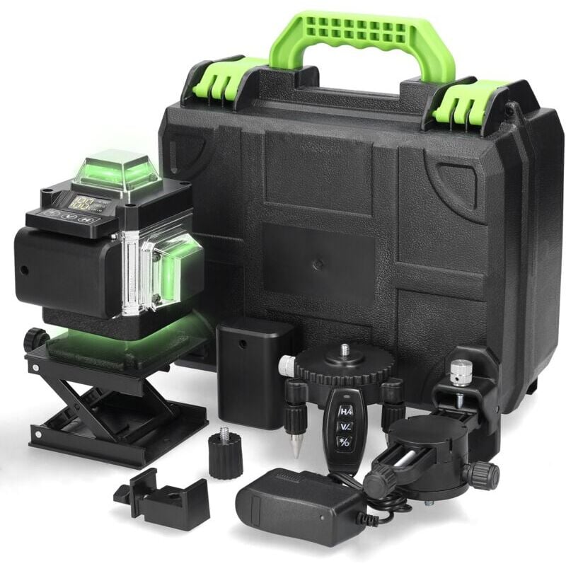 Niveau Laser 16 Lignes, Niveau Laser 4 x 360° Autonivelant, Niveau Laser avec 2 Batterie Rechargeable 2400mAh, avec Support Mural, pour Travaux de