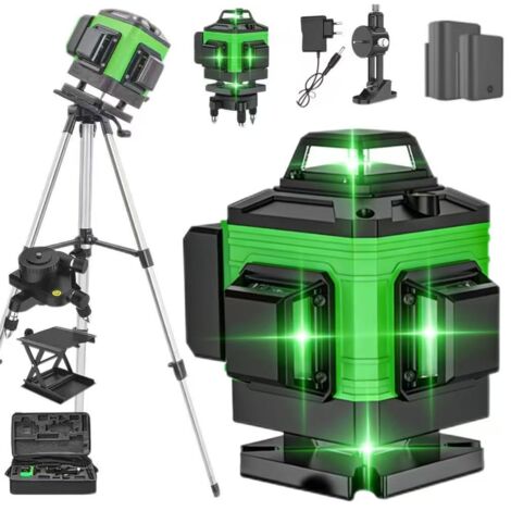 Niveau laser 16 lignes - vert, outil de nivellement laser automatique 4D, réticule à 360°, avec trépied, rechargeable, IP54