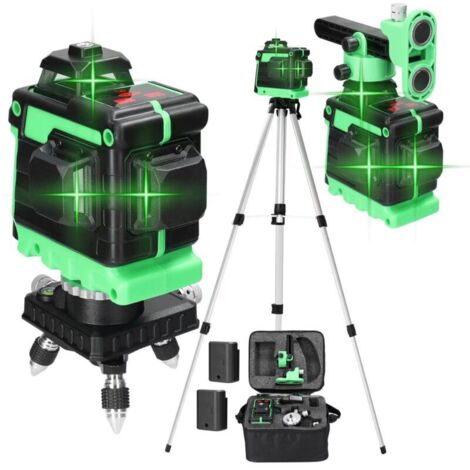 Niveau laser 360°, 4D 12 lignes, outil laser rotatif horizontal et vertical, fonction de nivellement automatique, batterie rechargeable, support de trépied.
