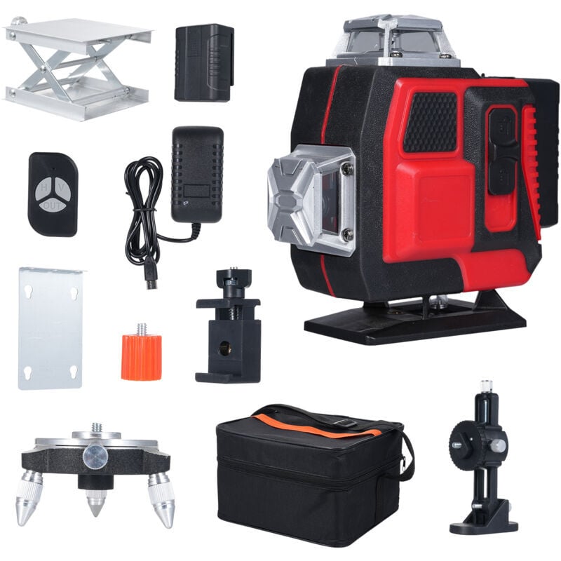 Niveau Laser 360° Vert 4D 16 Lignes,Laser Chantier 3° Auto-nivelant, avec Batterie et Support Rotatif