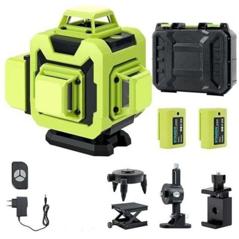 Niveau Laser 360°x 4 Chantier Autonivelant,Lazer Niveaux 4D 16 Lignes Laser,Nivellement Automatique, Support Rotatif, Télécommande,2x2400 mAh Batterie,Autonivellement et Mode Pulsé Extérieur