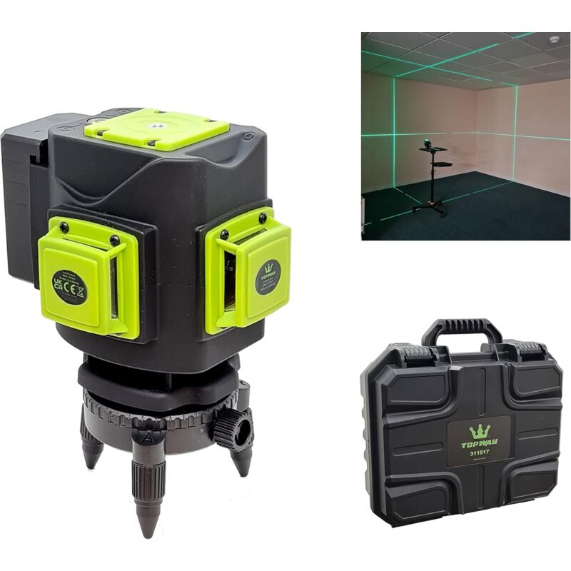 Niveau Laser 3D 12 Lignes, 3 x 360 Degrés Ligne Croix Verte Outil Laser Autonivelant pour Carrelage Sol, Réglage fin, avec Trépied Rotatif