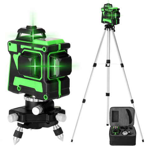 Niveau laser 3D 12 lignes à nivellement automatique, avec support de trépied de barre d'extension en alliage réglable de 1,5 m à 3 hauteurs et sac de transport