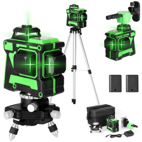 DECDEAL Niveau Laser 3D avec 12 Lignes, Nivellement Automatique, Base Rotative à 360° et Barre d'Extension en Alliage d'Aluminium, Laser vert