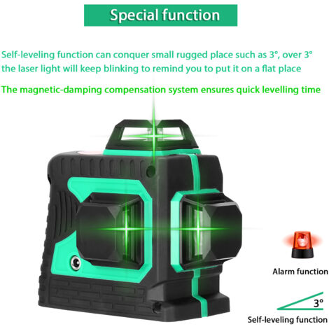 Niveau laser 3D multifonctionnel à 12 lignes verticales et horizontales avec fonction d'auto-nivellement à 3°