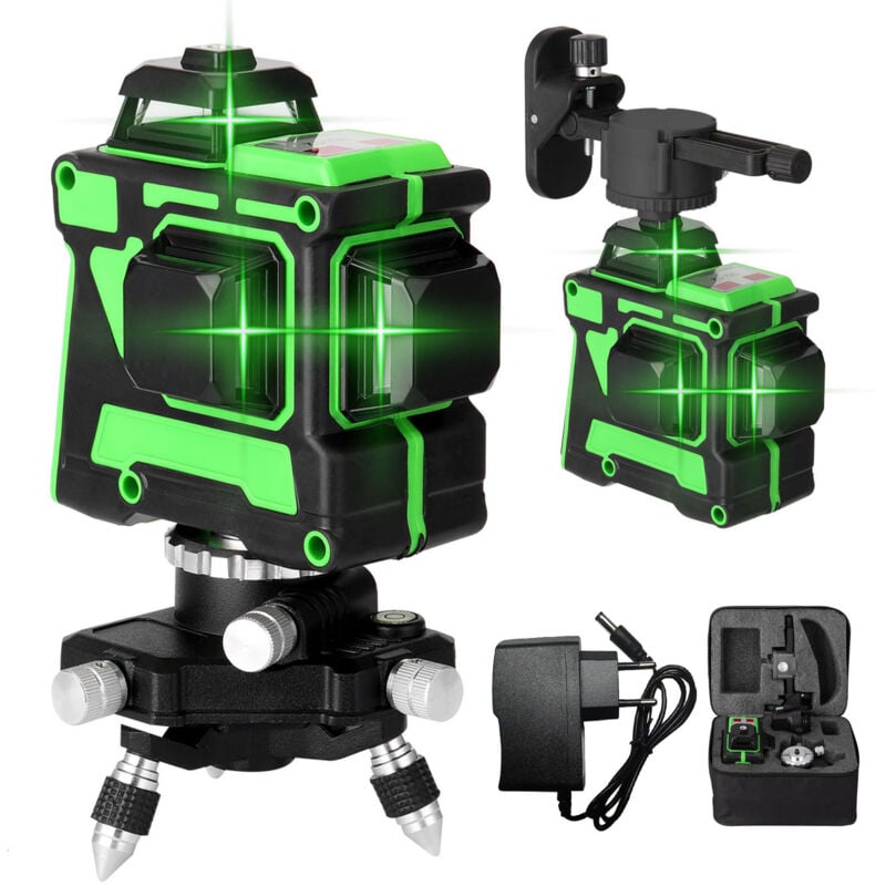 Ej.life - Niveau Laser 3D Vert 12 Lignes Laser Auto-Nivelant Croisée Outil, distance 30m, 9 hours batterie Li-Ion, Base Magnétique, Télécommande
