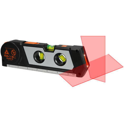 Niveau laser 4 en 1, niveau laser en croix, ruban à mesurer 10 pieds/3 M, ligne laser 3 modes, 3 bulles de nivellement et base de règle, noir