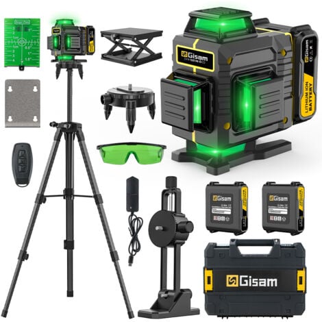 GISAM Niveau Laser 4 x 360° Avec Trépied ,Laser 4D Multifonctionnel Avec 16 lignes, 2 X 4800mah Batterie Li-ion Avec Port de Charge Type C,Niveaux laser avec télécommande et Base magnétique