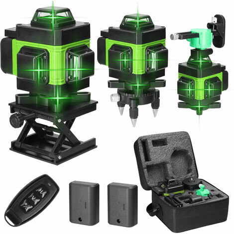 Niveau laser 4D 16 lignes 3° Machine à niveler automatique Batterie lithium rechargeable USB Outil de mise à niveau avec lignes d'inclinaison verticales et horizontales - Vert