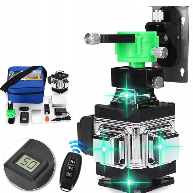 Jusch - Niveau laser 4D, 16 lignes, 360, lumière verte, noir/gris