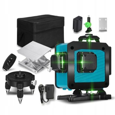 Niveau laser 4D, 16 lignes, 360°, lumière verte, télécommande, noir/bleu