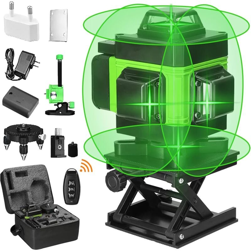 Niveau Laser, 4D 16 Lignes Niveau Laser Vertical Horizontal Autonivelant avec 2 Batteries rechargeables 2600 mAh