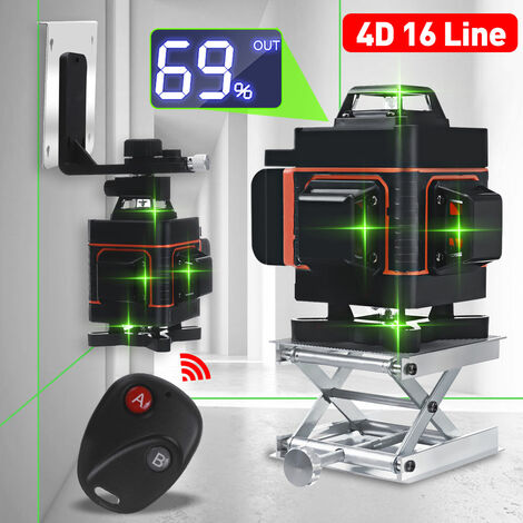 Niveau Laser 4D 16 Lignes Verte Lumiere Mesure auto 360° Rotation Croix haute précision