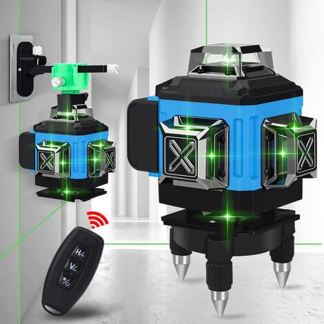 Niveau Laser 4D 360 ° 12 lignes automatique croix rotatifs télécommande niveau + base rotative + alimentation + mallette de transport + support mural LAVENTE