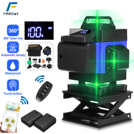 Niveau Laser 4D 360 ° 16 lignes automatique FASGet 2 Batterie avec accessoires APP controle